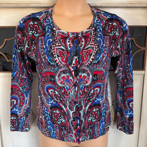 EUC 100% Merino Wool Jewel Tone Paisley Cardigan | Size Med